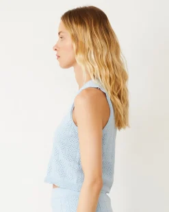 MONROW Crochet Knit Tank SOFTBLUE Best